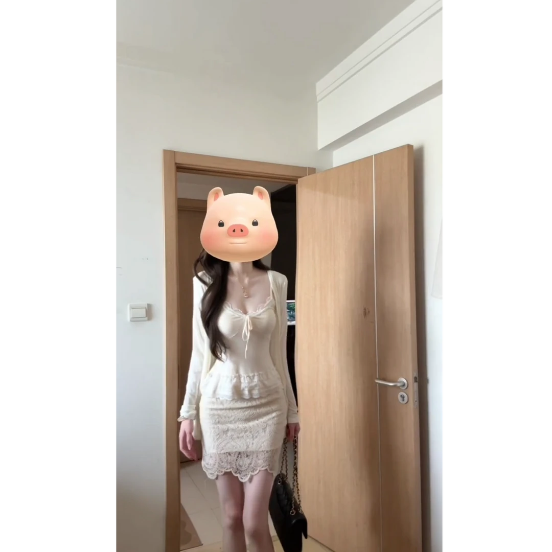 纯欲气质蕾丝花边收腰百搭内搭吊带显瘦开衫半身裙三件套装夏季