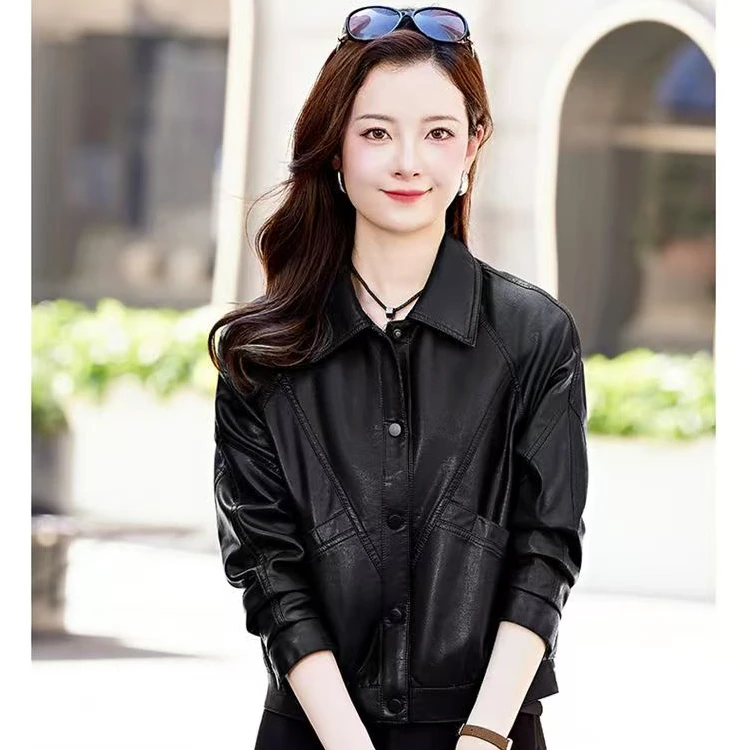 简约短款皮衣女小个子外套时尚气质宽松春秋薄款百搭休闲洋气显瘦