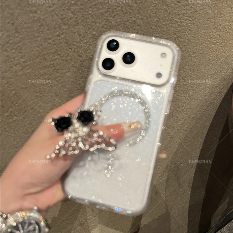 亮闪闪带磁吸圈透明细闪适用苹果17promax硅胶防摔气质女神保护壳