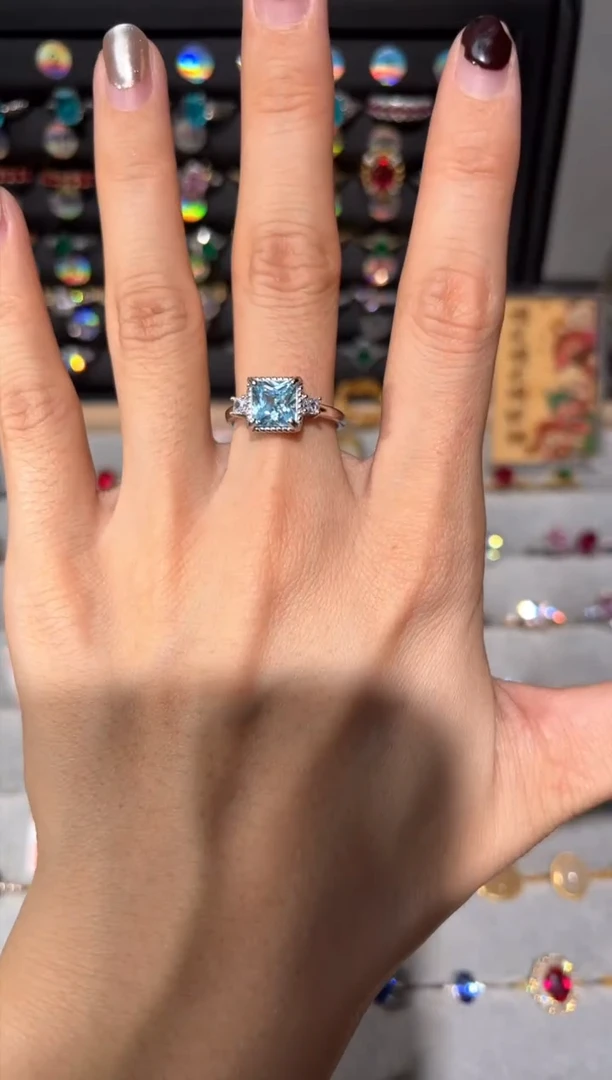 【闪购商品】海蓝宝石戒圈银S925镶嵌000