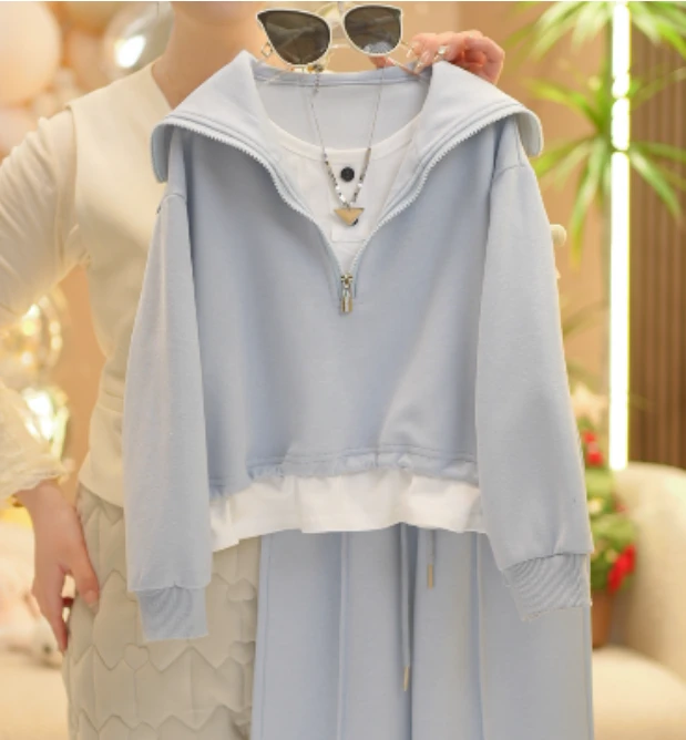 【米小洛】2025春秋新款女童休闲时尚设计感韩版云肩领套装