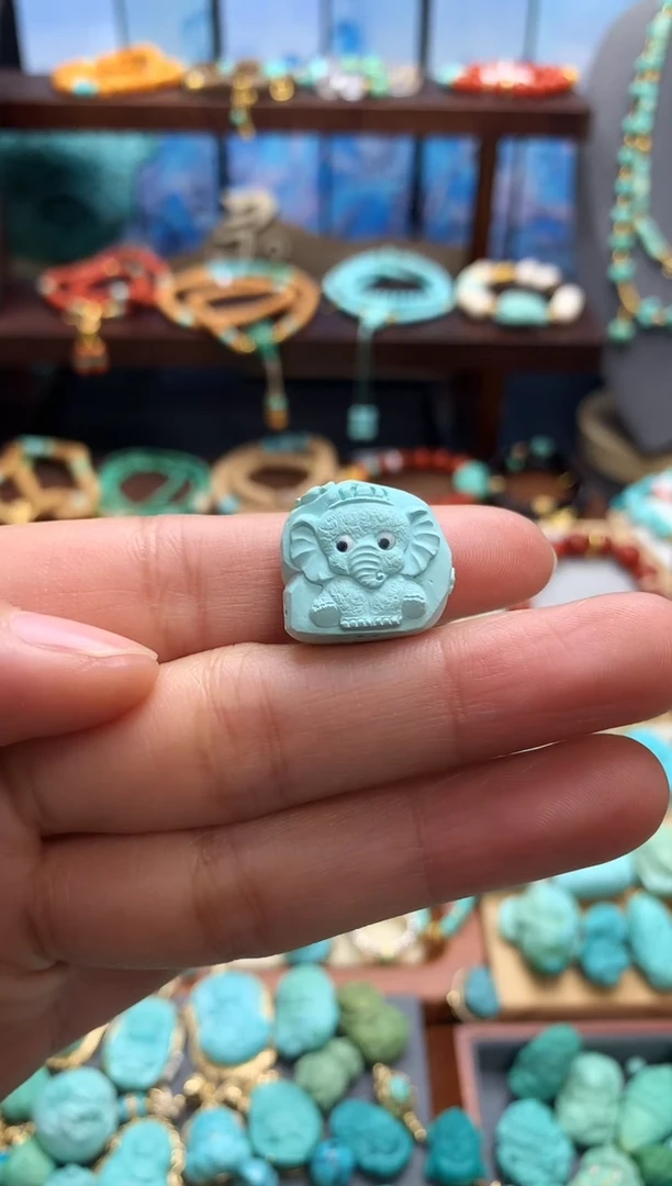 未镶嵌绿松石挂件可爱大耳朵象放漏