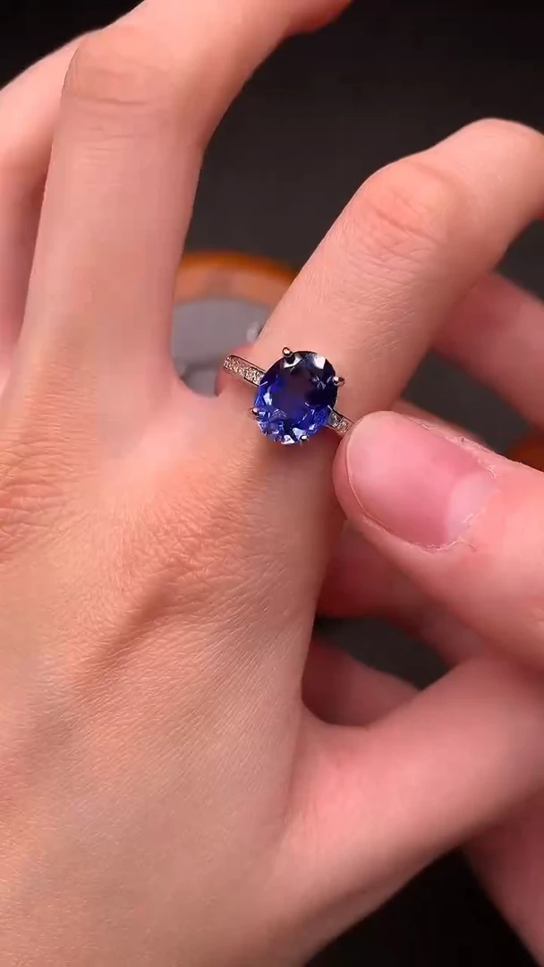 戒指蓝宝石银S925镶嵌矢车菊