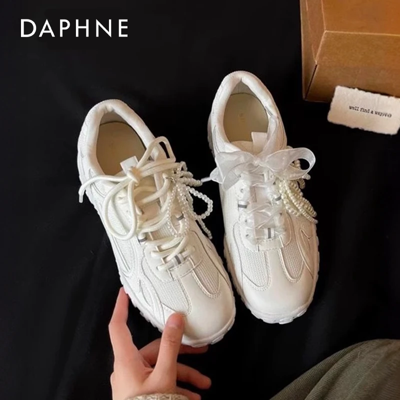 达芙妮银色厚底德训鞋女鞋2025新款厚底芭蕾阿甘鞋老爹复古运动鞋