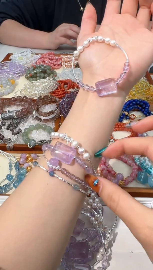 【闪购商品】水晶手链银S925镶嵌A007紫水无事牌弯管款