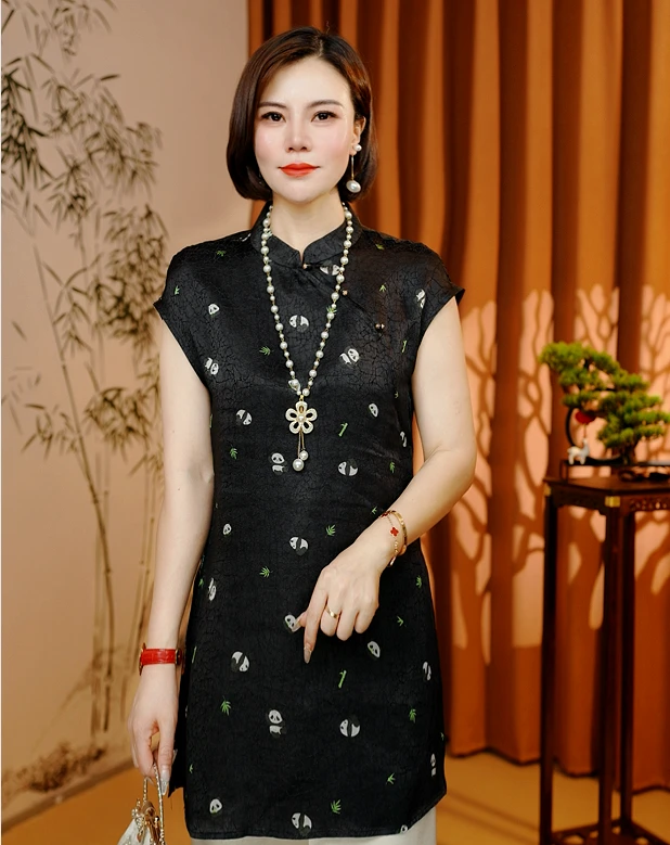 【绮书】2025新款夏季新中式T恤短袖刻花修身显瘦减龄气质款