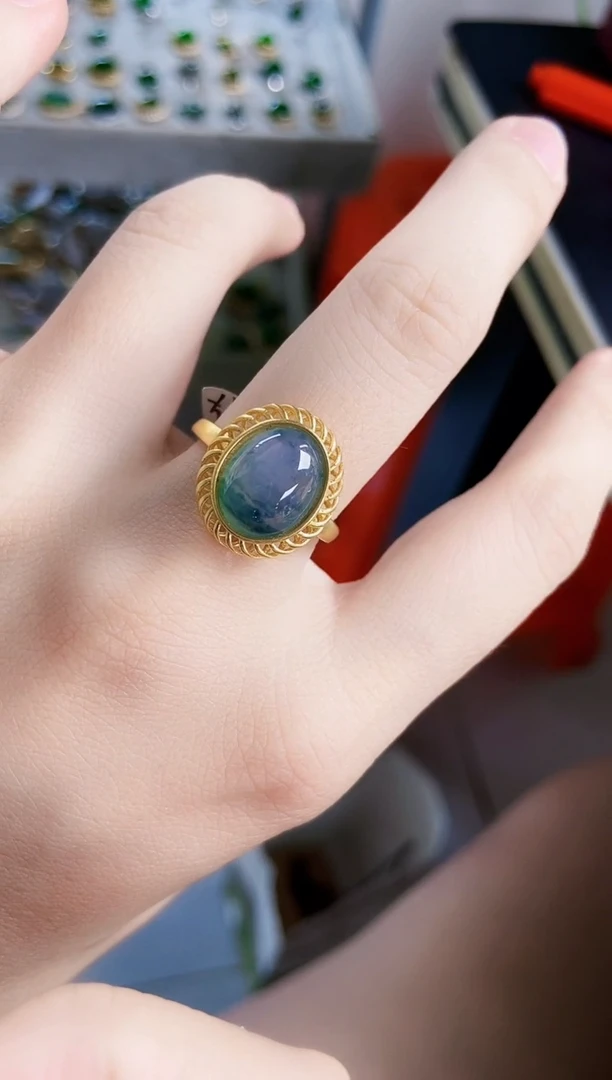 翡翠戒指银S925镶嵌123498