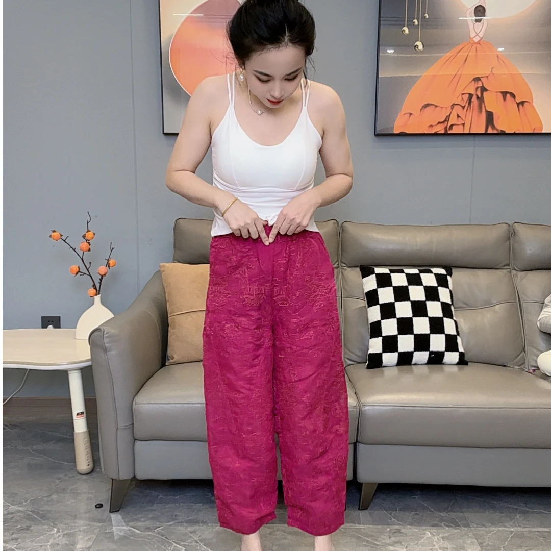 2025夏季新款本色刺绣高腰时尚百搭显瘦休闲九分裤035