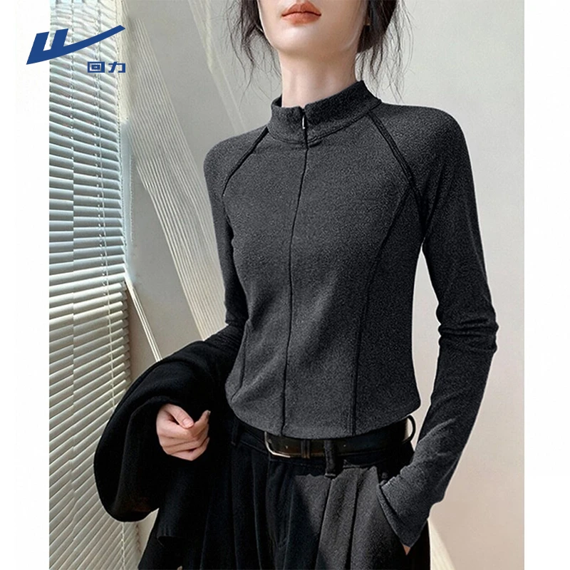 回力半高领打底衫女2025新款秋冬内搭半拉链上衣百搭显瘦纯色长袖