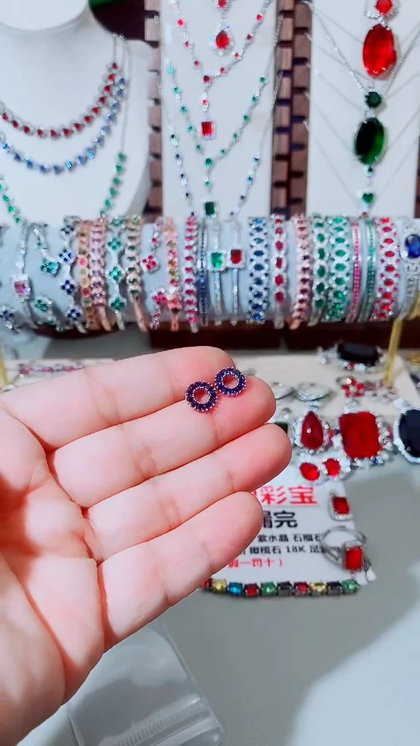 耳饰蓝宝石未镶嵌蓝宝石圆环耳钉