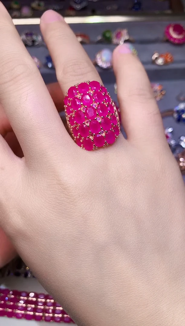 红宝石戒指银S925镶嵌....