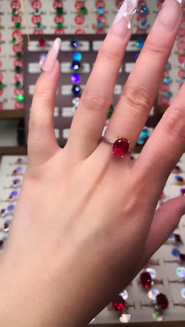 银S925镶嵌戒指红宝石8*10 银托