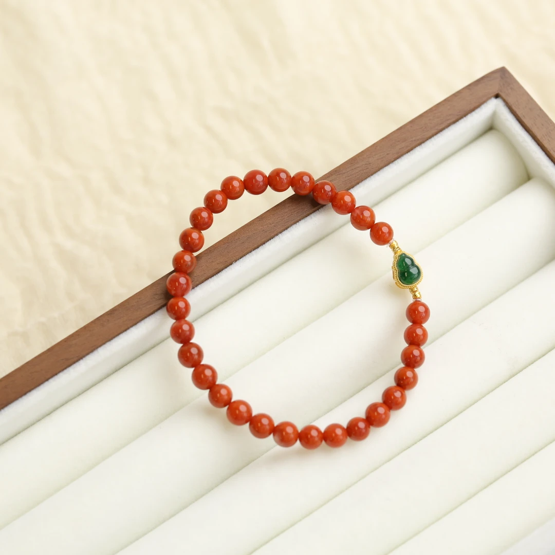 【海边】火焰纹南红 翡翠小葫芦 单圈手串（多样性发货）