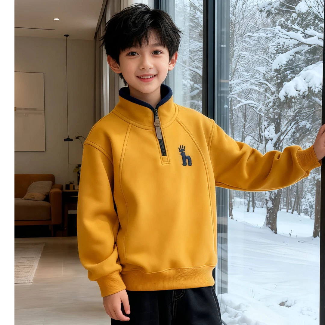 儿童装男童冬季一体加绒卫衣2025新款中大童秋冬款男孩加厚上衣潮