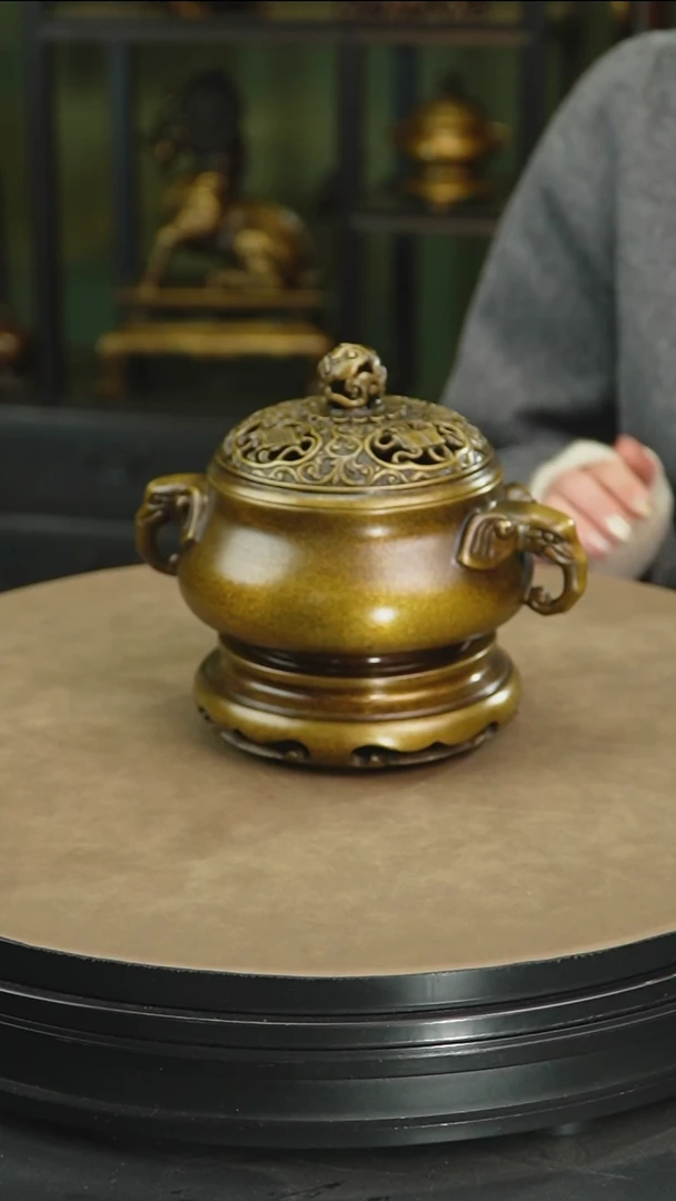 金属赵玉保手工铜炉 如意钮象耳熏象炉