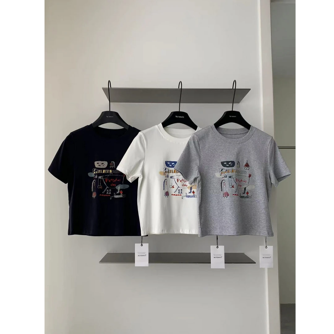 十三行蜜糖社-夏季福秒简笔画涂鸦圆领短袖T恤#7920