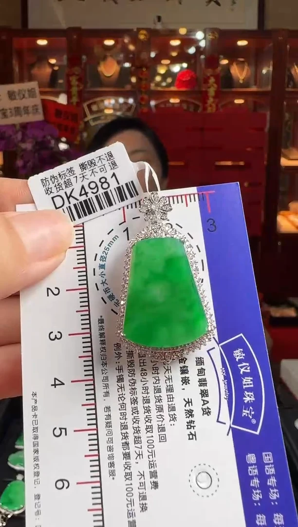 翡翠18K金镶嵌颈饰DK4981冰绿无事牌