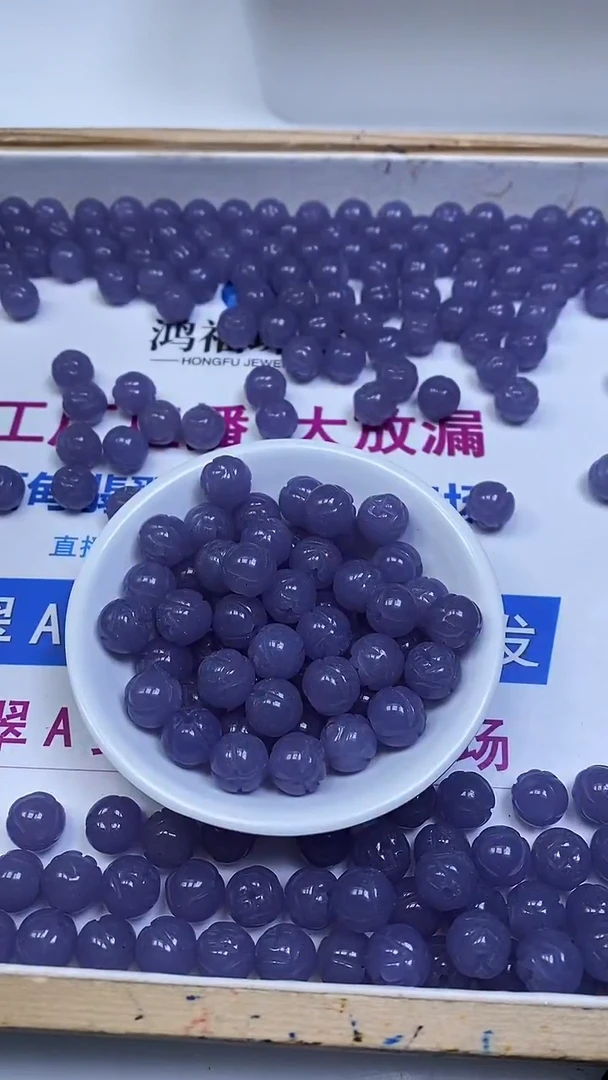 未镶嵌散珠石英质玉A1746冰 蓝 紫莲花珠12mm5颗8.8元