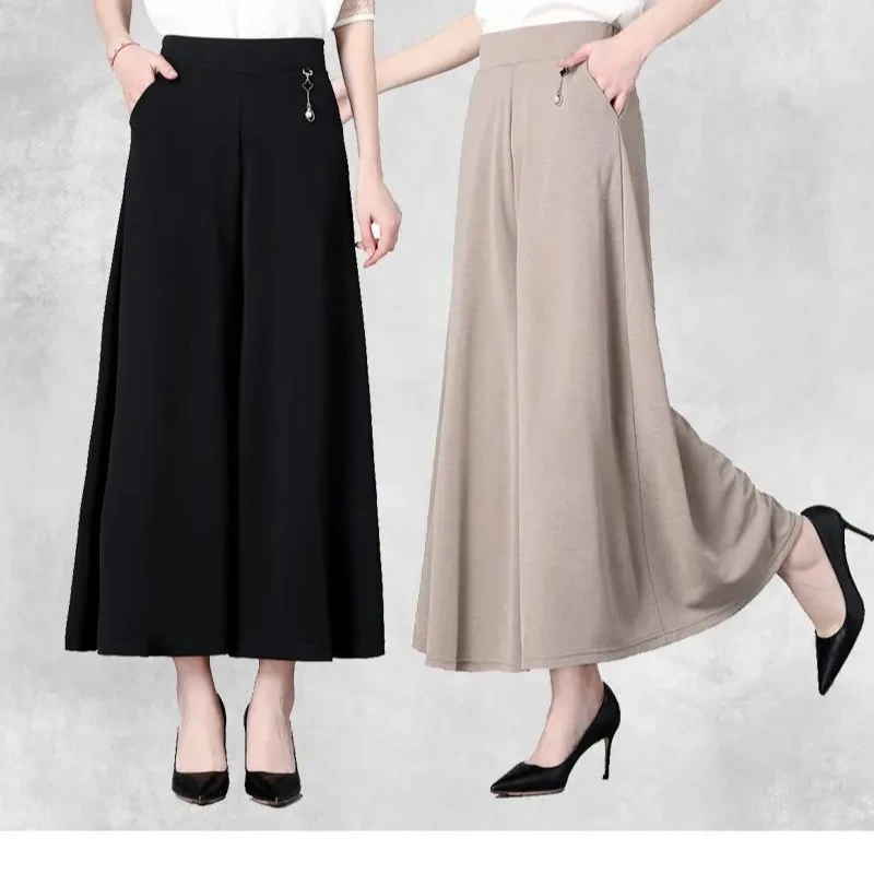 【衣雅严选】8130-1401#新款气质显瘦高腰阔腿水晶冰麻裙裤