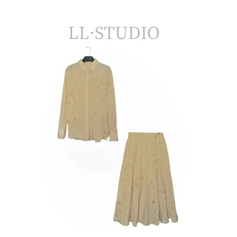 妙兮·LL春季新款韩系慵懒风宽松显瘦垂感上衣+长裙套装*20250138