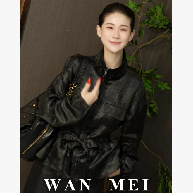 【环星】外套 时尚暗纹提花半高领拉链收腰抽褶C7876设计54cm400g