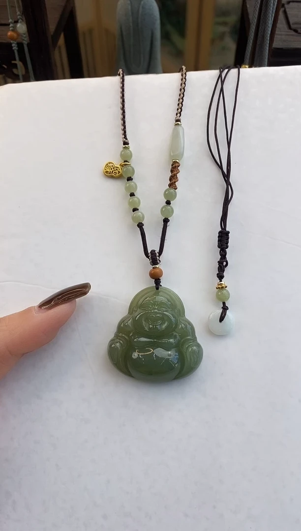 【闪购商品】和田玉颈饰未镶嵌35mm浅色湖水绿佛公