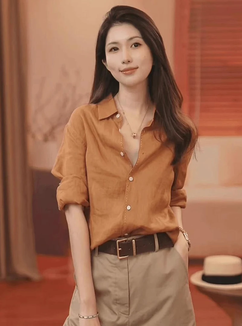 推荐现货！！轻奢高级感减龄洋气小众不撞款独特漂亮多巴胺橙色衬衫