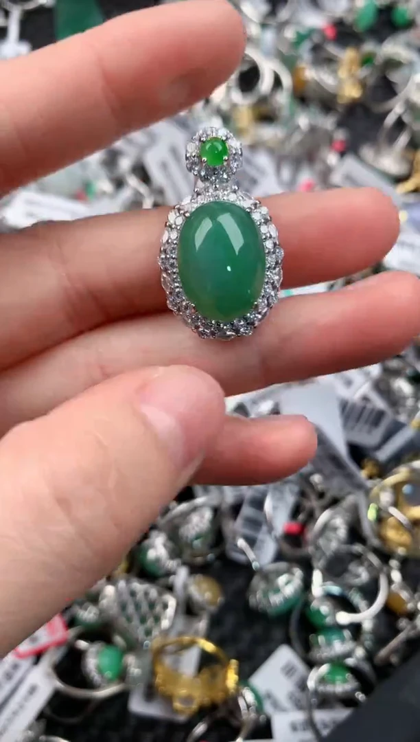 银S925镶嵌戒指翡翠555---6