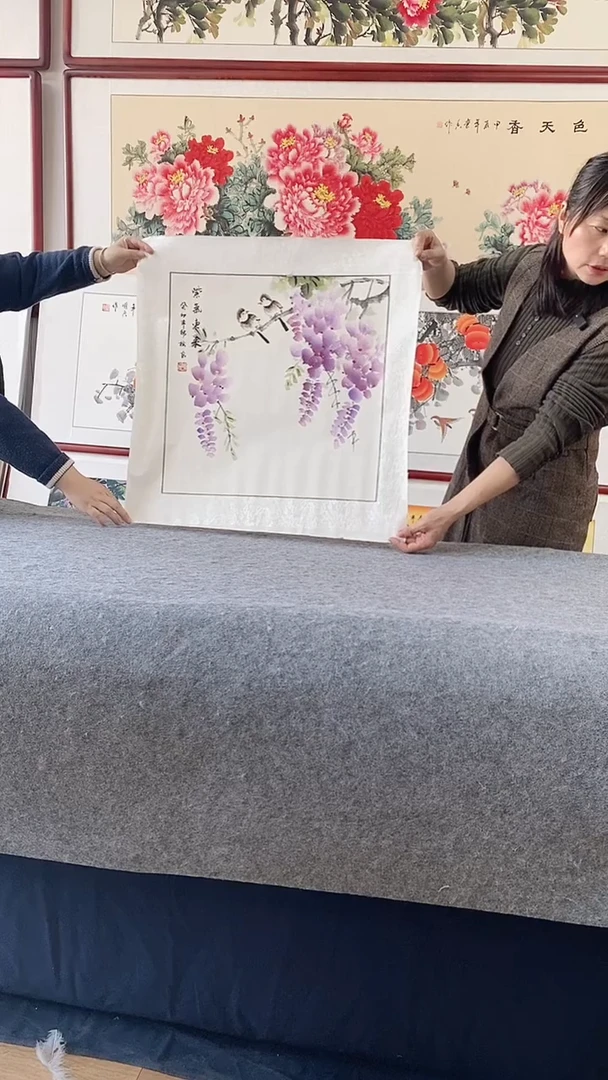 国画纯手绘国画65*65CM带框装饰字画