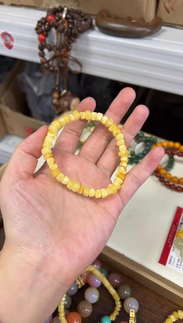 未镶嵌蜜蜡手链孤品妖花白蜜蜡随行珠手链[0855]