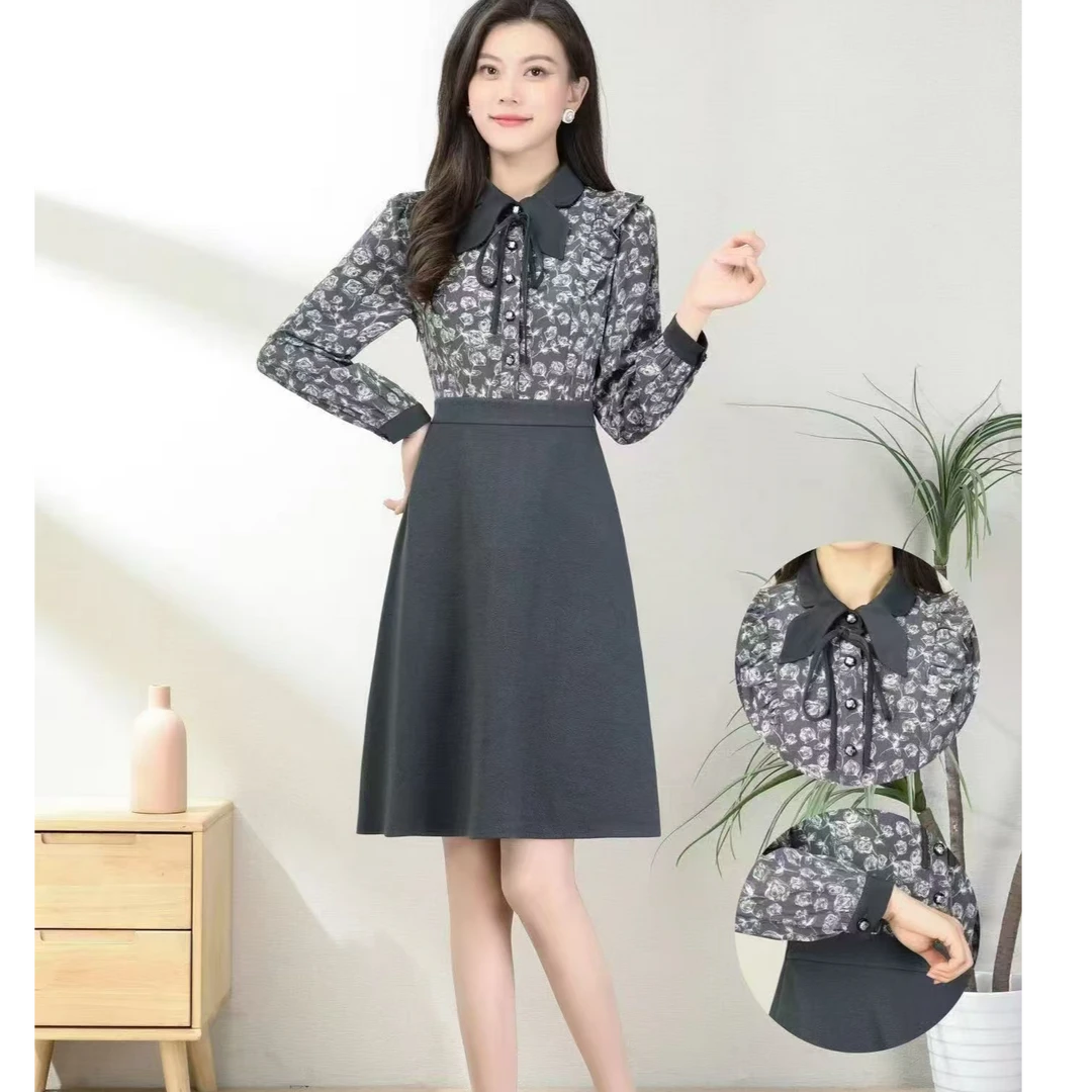 2025春秋新款时尚显瘦洋气套头花色拼接收腰百搭连衣裙L708