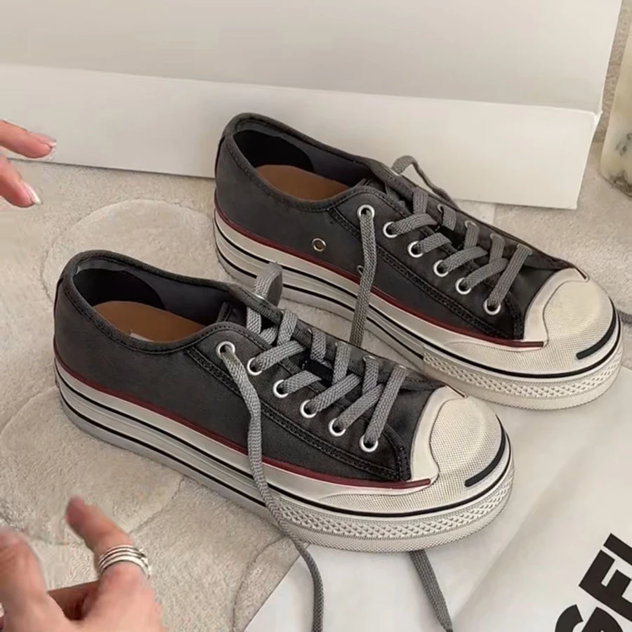 诗歌兰真皮厚底板鞋女2025春季新款时尚百搭系带休闲运动脏脏鞋潮