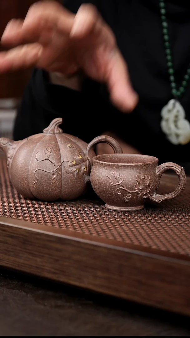 茶壶紫砂岩中泥大南瓜+报春杯