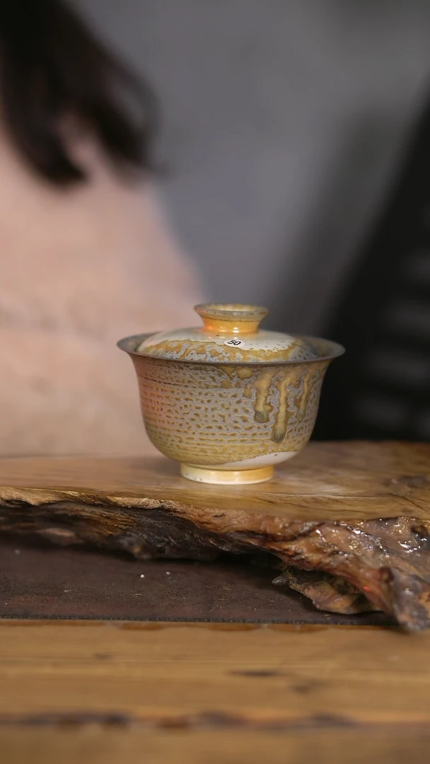 景德镇纯柴烧中白泥盖碗 50