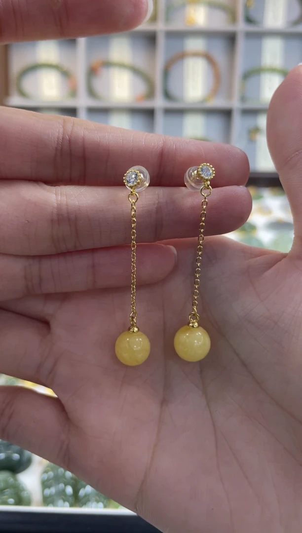 蜜蜡银S925镶嵌耳钉1