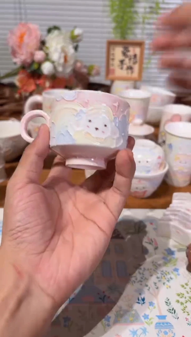 杯23号高温釉下彩立体手绘手工陶瓷瑕福利