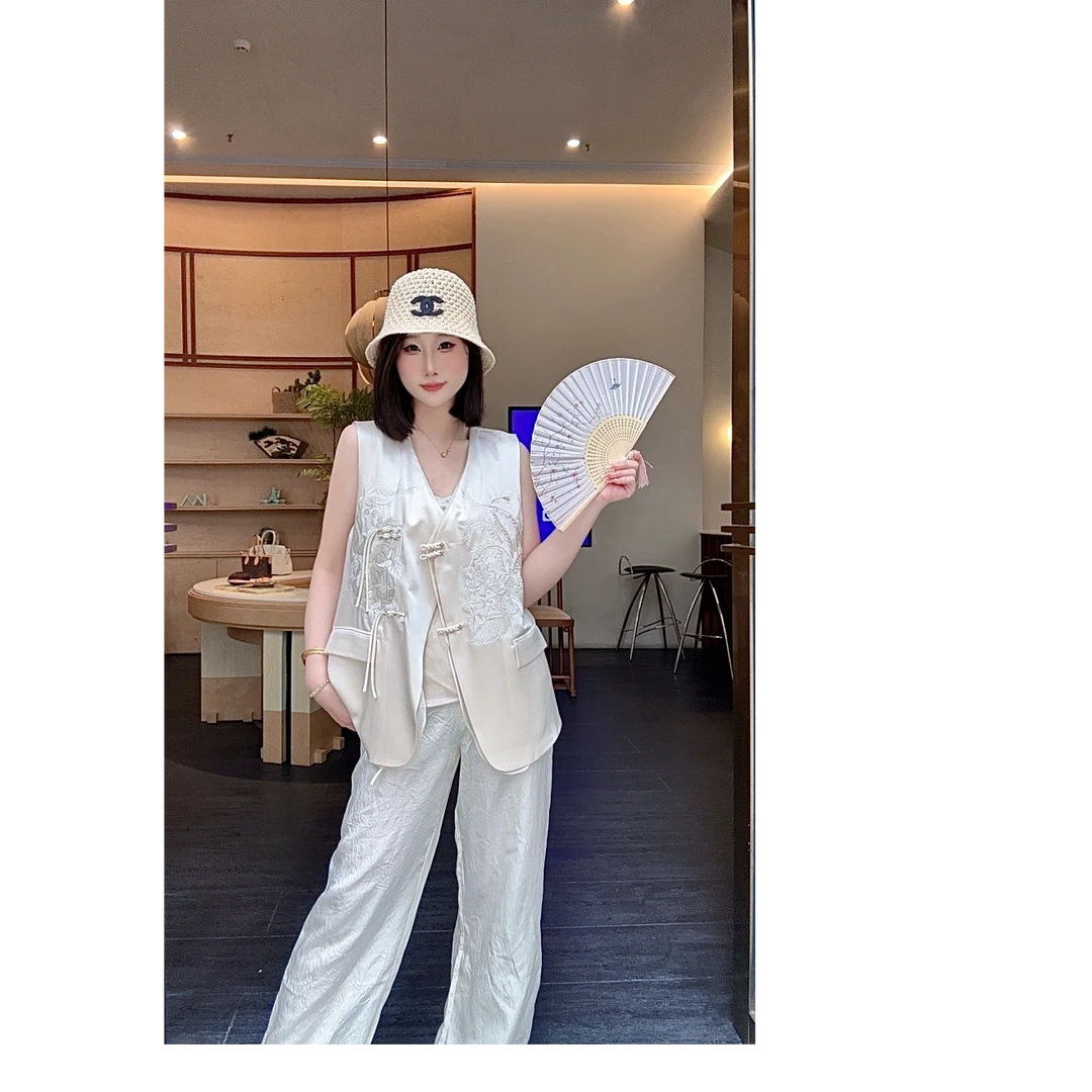 2025新中式凤凰牡丹盘扣长款马甲