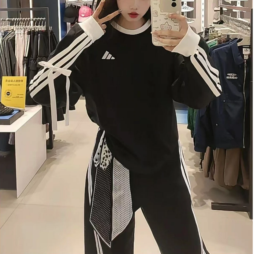Adidas秋季经典三条纹长袖可拆卸蝴蝶结长袖T恤 KG3858 S