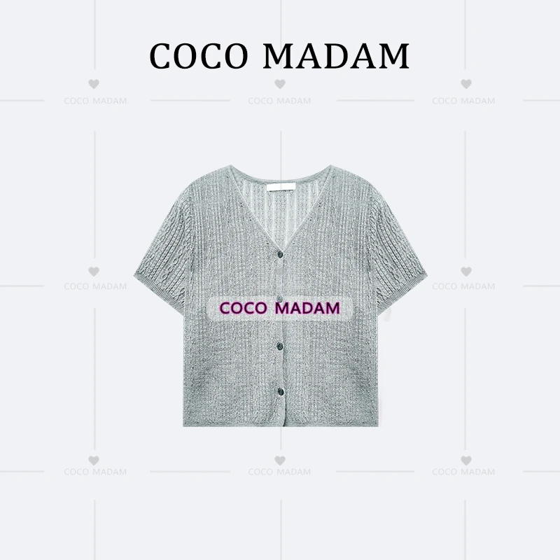 NIUNIU   Mao-253 V领镂空短袖开衫新款时尚百搭气质显瘦上衣