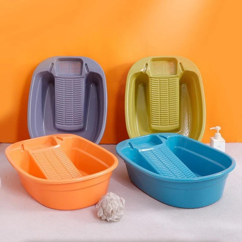 洗衣盆带搓衣板一体式家用脸盆多功能加厚搓衣大盆学生宿舍