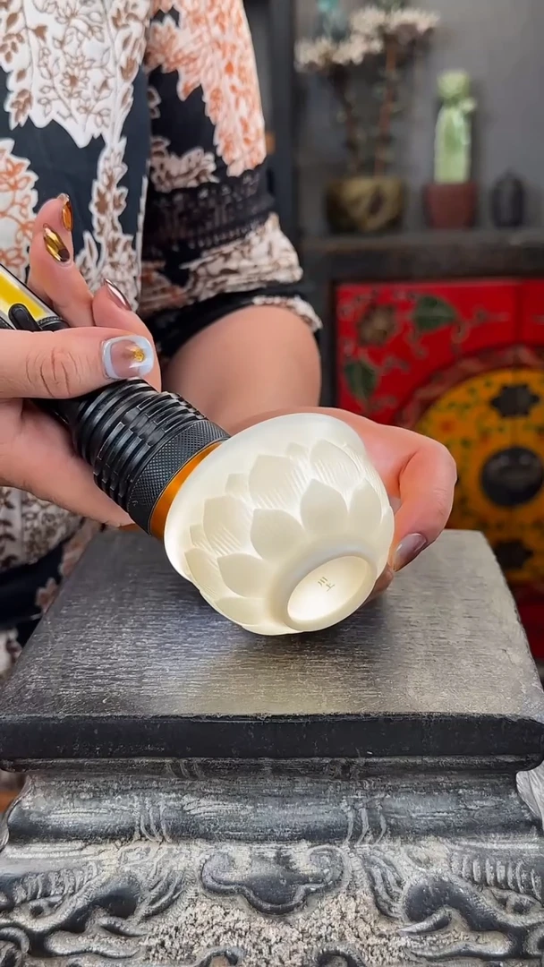 摆件陶瓷玉白泥手工莲花杯