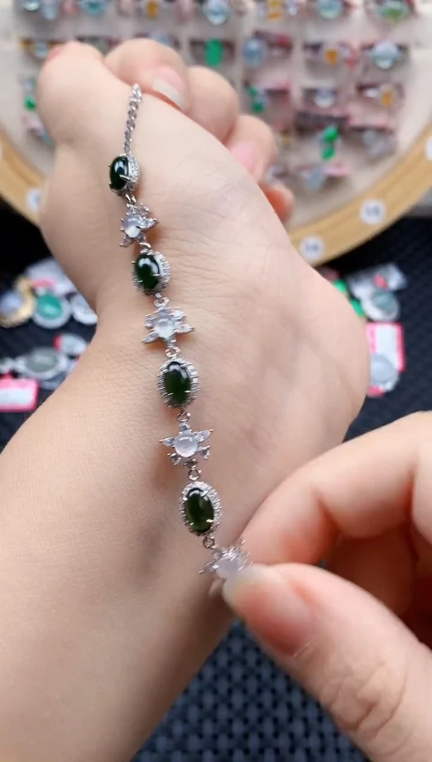 银S925镶嵌戒指翡翠天然A货缅甸翡翠