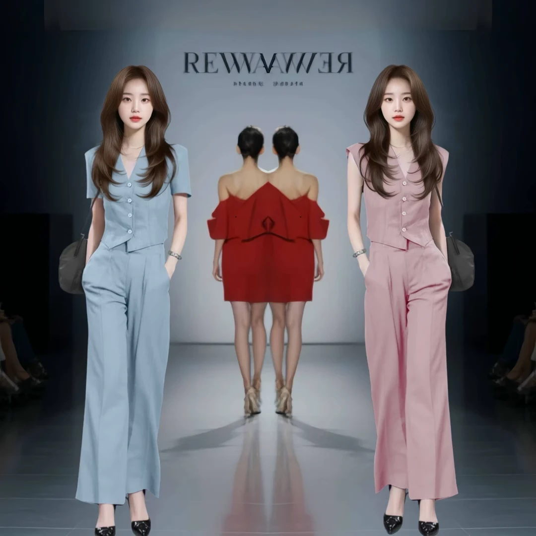 时尚气质套装女2025夏季新款洋气质显瘦V领短袖上衣阔腿裤两件套