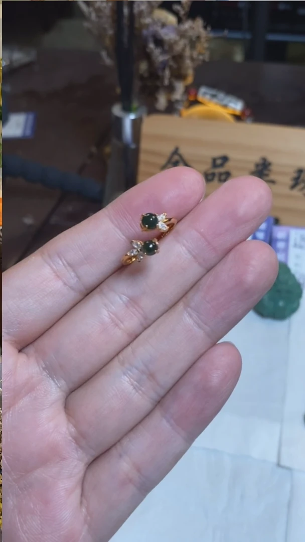 翡翠戒指银S925镶嵌14355号