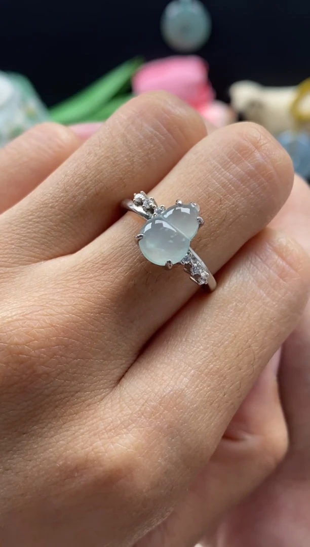 【闪购商品】翡翠戒指银S925镶嵌翡翠冰晴葫芦戒指