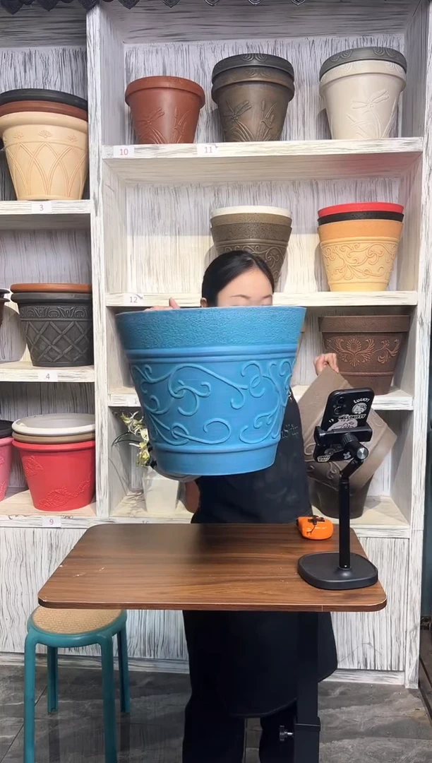 33*26/12E33【孤品】蓝色手工浮雕强体花盆