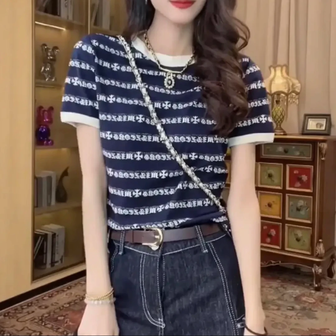 夏季纯棉短袖女时尚百搭字母T恤100棉气质网红显瘦穿搭圆领减龄