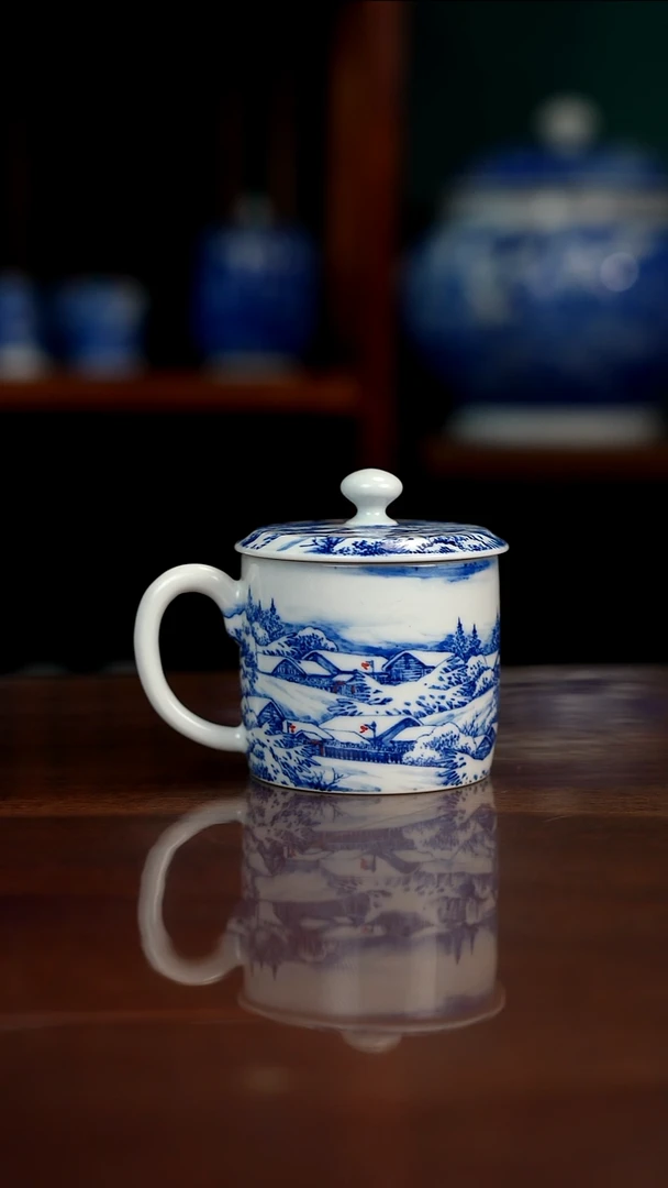 晓月窑青花雪景办公杯