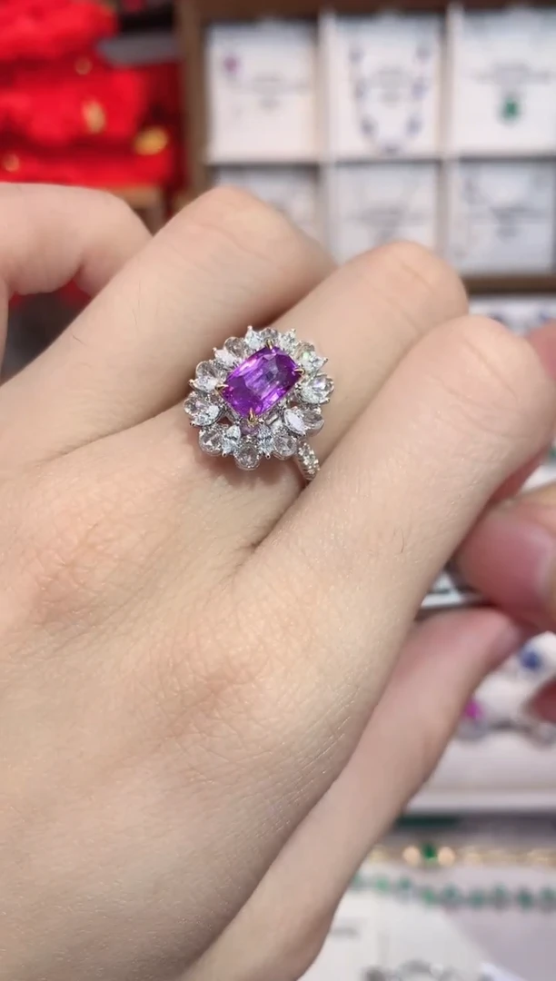 戒指彩色蓝宝石18K金镶嵌2.14ct/天然宝石/七天无理由