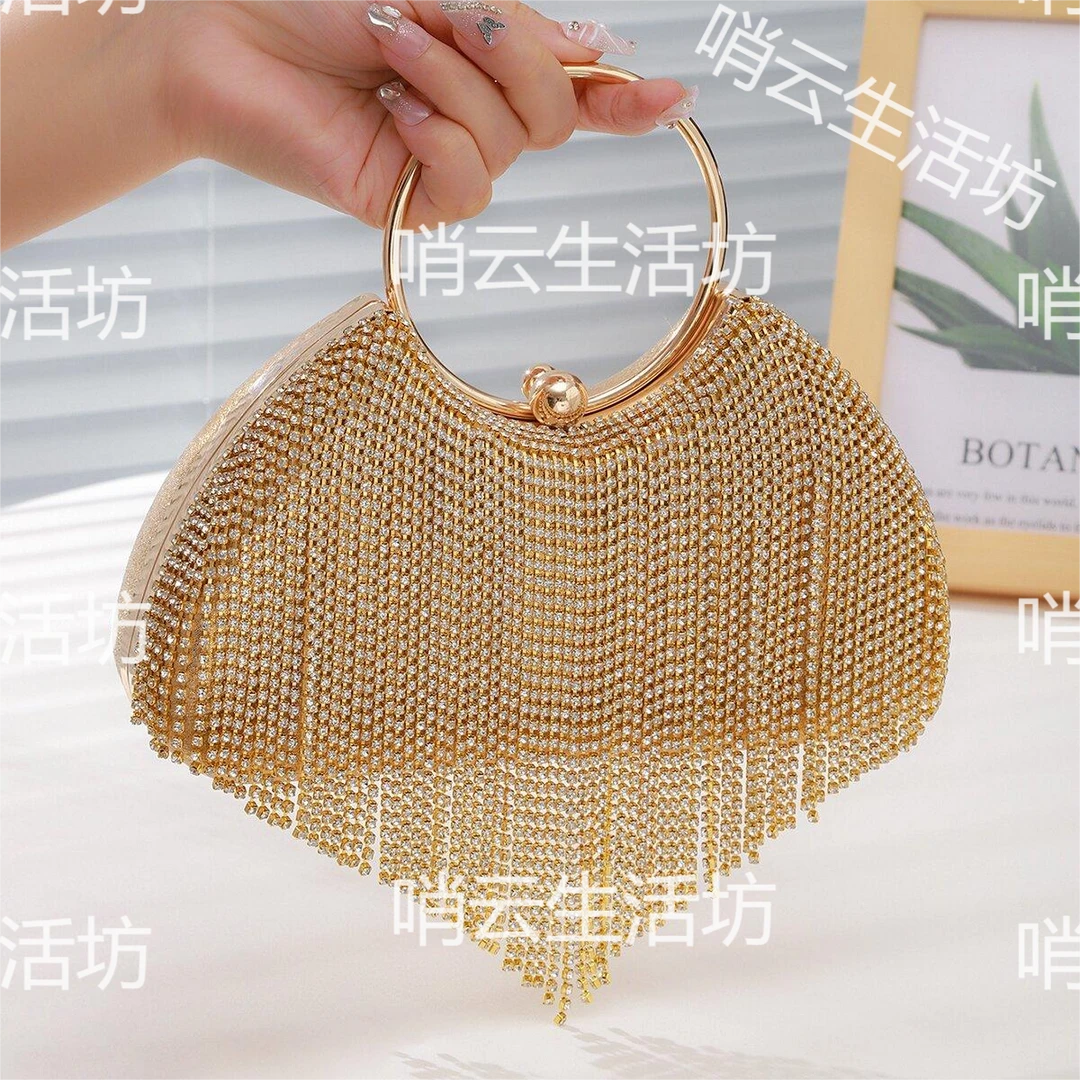 高级百搭洋气流苏镶钻手提包时尚手工包